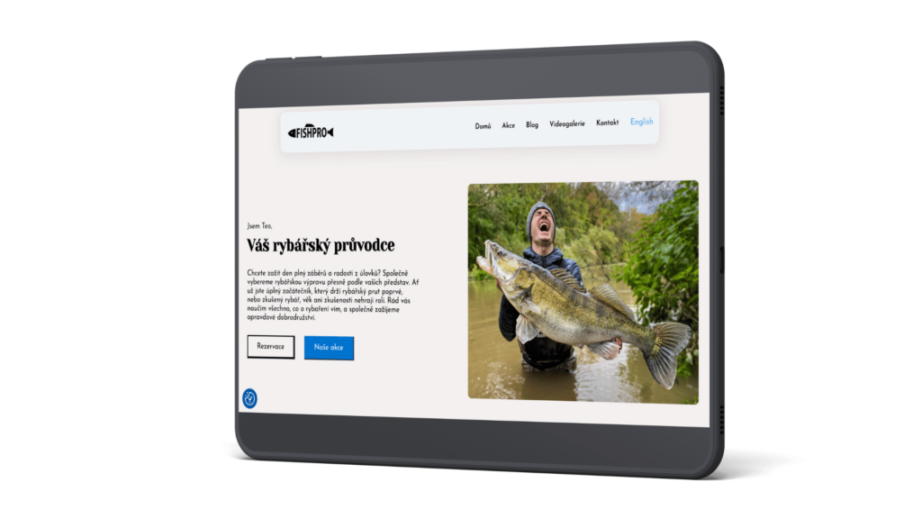 Webstránka pre FISHPRO – ukážka dizajnu a rozloženia stránky