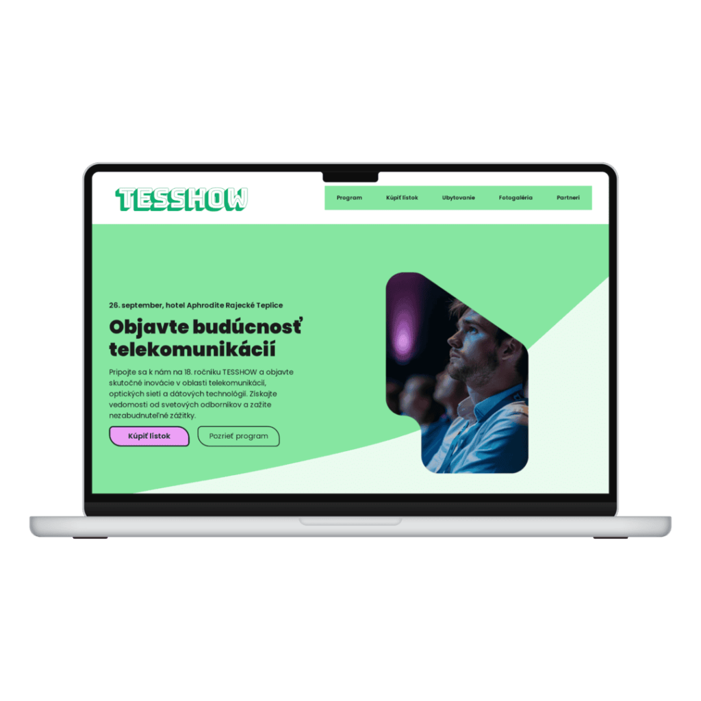 Webstránka pre TESSHOW – ukážka dizajnu a rozloženia stránky
